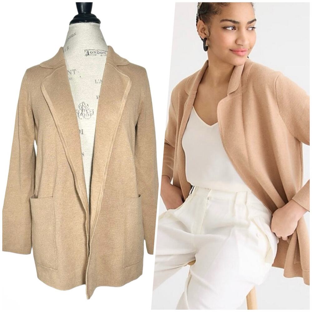 J. Crew | Women | Eloise Camel Merino Wool Blend Open Front Sweater Blazer | XXS